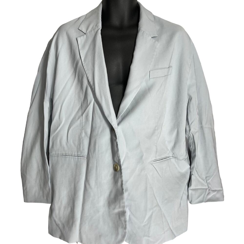 HM Blazer Jacket Size S Light Blue Button Up Long Sleeve Minimalist Clean Girl